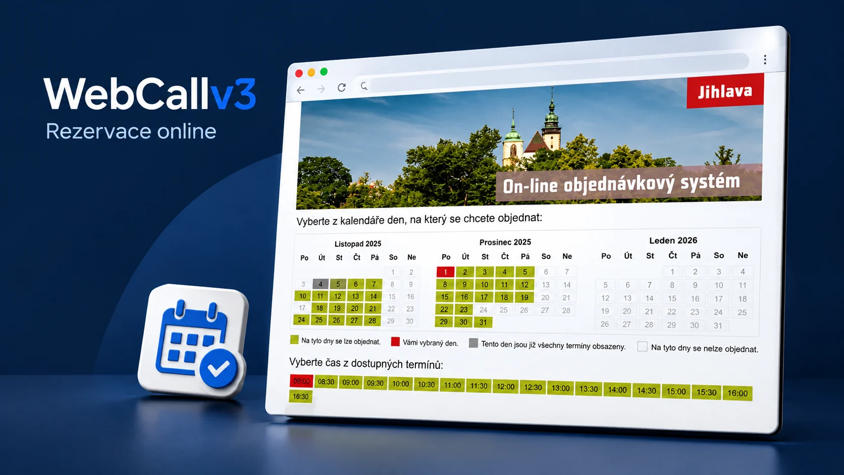 Product visualization of WebCallv3 with online appointment booking