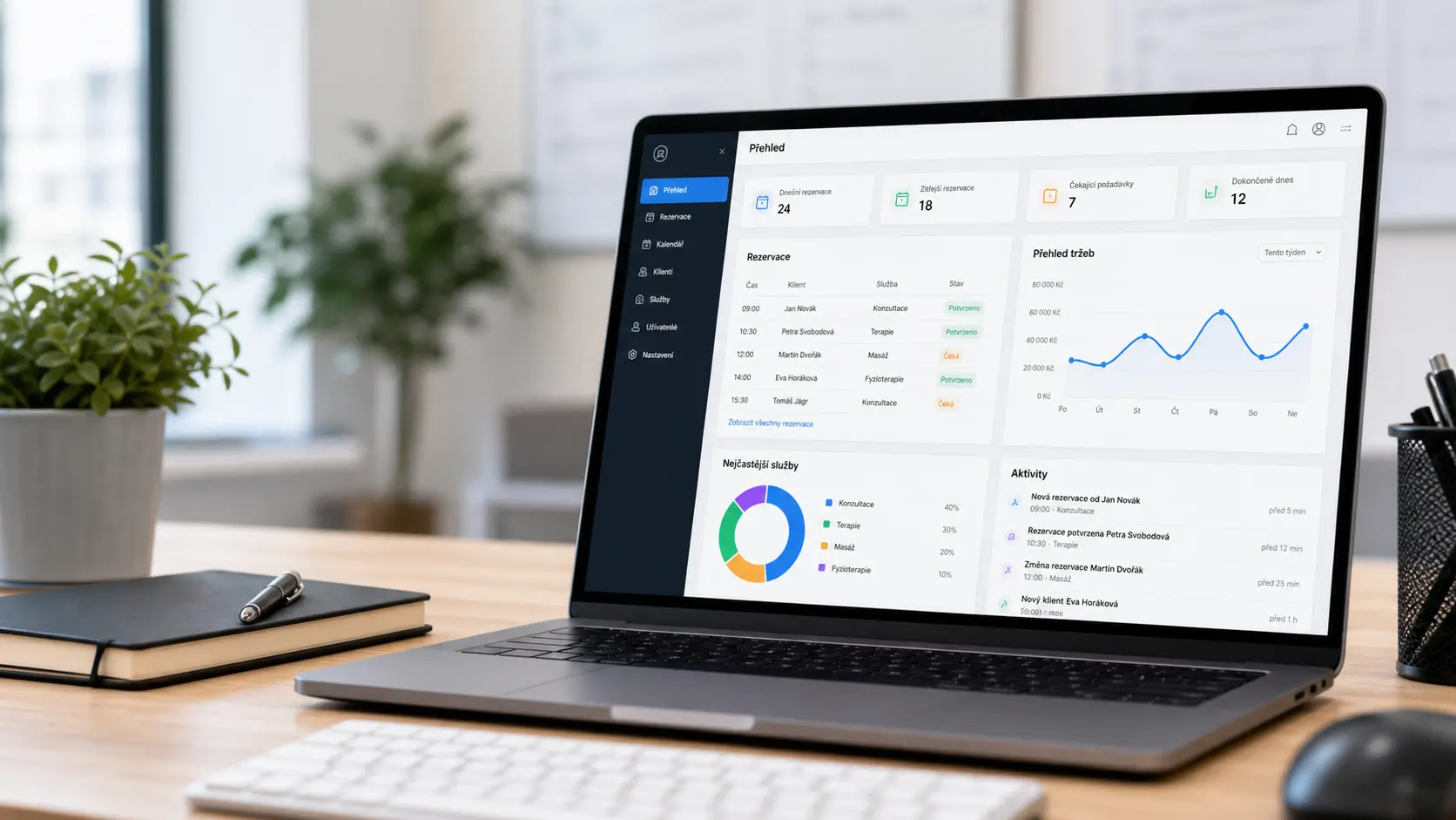 Web application dashboard with data on a laptop screen